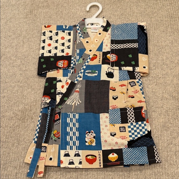 Other - Children's Patchwork Kimono-Style Outfit in Blue, Beige, Black NWT